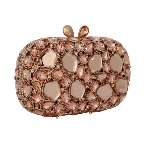 Rhinestone Crystal Clutch Purse for Women, Evening Wedding Formal Bag with Synthetic Agate Stones Clasp, Silver (champagne) Chaliwini