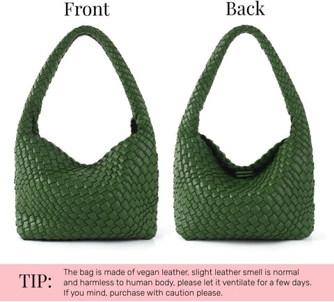Woven Handbag for Woman Vegan Leather Hand Woven Shoulderbag and Purse Small Fashion Shopper Bag Jinyisong