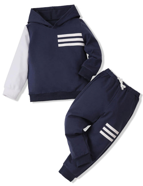 Hevemexy Toddler Boy Clothes Long Sleeve Hoodie Sweatsuits Tops and Pants 2Pcs Fall Winter 2T Boys Clothes Navy Blue