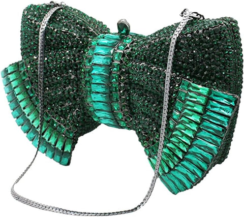 DJBM Luxury 3D Bowknot Rhinestone Purse Bow Crystal Clutch Sparkly Evening Bag for Women Wedding Banquet Party, Green DJBM