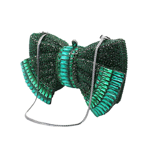 DJBM Luxury 3D Bowknot Rhinestone Purse Bow Crystal Clutch Sparkly Evening Bag for Women Wedding Banquet Party, Green DJBM