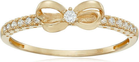 Amazon Essentials 10K Gold Dainty Bow Ring set with Round Cut Infinite Elements Cubic Zirconia (.216 cttw), Size 5 (previously Amazon Collection) Amazon Essentials