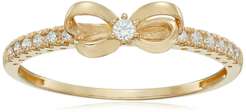 Amazon Essentials 10K Gold Dainty Bow Ring set with Round Cut Infinite Elements Cubic Zirconia (.216 cttw), Size 5 (previously Amazon Collection) Amazon Essentials