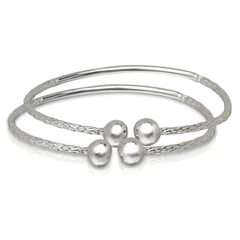 Better Jewelry Ball Ends .925 Sterling Silver West Indian Bangles - PAIR (Made in USA) Better Jewelry