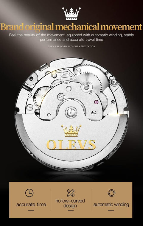 OLEVS Watches for Men Automatic Mechanical Self Winding Blue Dress Tourbillon Stainless Steel Dual Calendar Waterproof Luminous Wrist Watch OLEVS