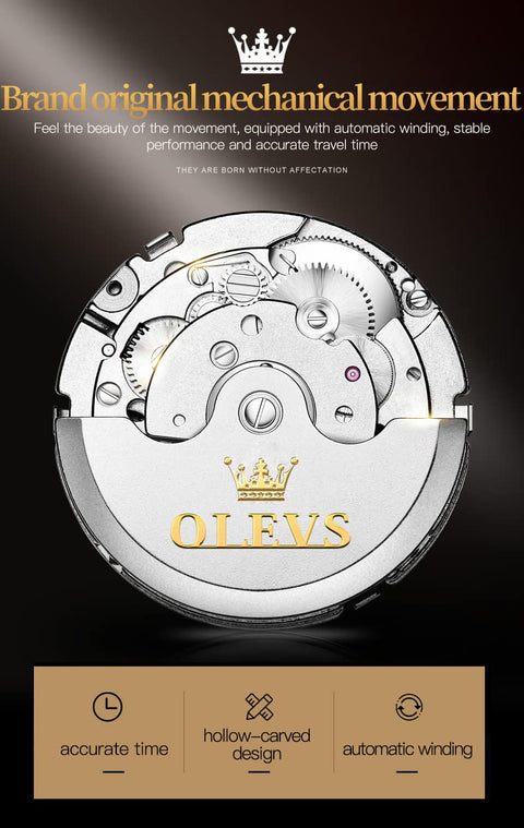 OLEVS Watches for Men Automatic Mechanical Self Winding Blue Dress Tourbillon Stainless Steel Dual Calendar Waterproof Luminous Wrist Watch OLEVS