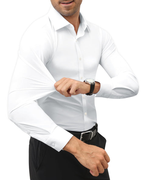 Lion Nardo Slim Fit White Dress Shirt for Men Wrinkle Free Mens Dress Shirts Long Sleeve Tall Muscle Fit Button Up Shirt