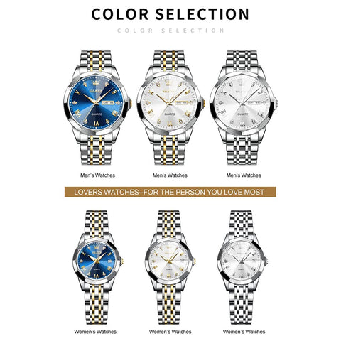 OLEVS Watch for Men Blue Big Face Watch for Men Two Tone Men's Wrist Watches Stainless Steel Waterproof Casual Fashion Mens Watches Luxury Diamond Quartz Men Watch relojes para Hombres OLEVS