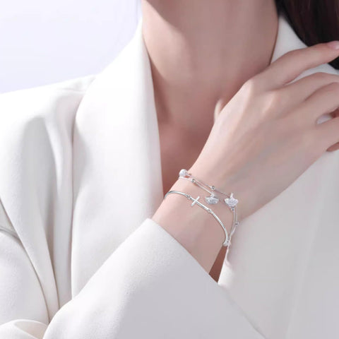 MEDWISE Womens Cross Bangle Bracelet 925 Sterling Silver Infinity Cross Bracelet Fashion Layer Bracelets Christian Religious Bracelet Jewelry Gifts MEDWISE