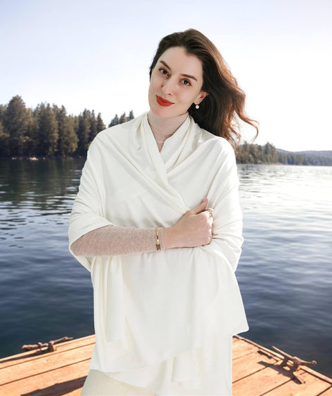 VENVSBEE Shawl Wraps for Women, Travel Scarf Soft Blanket Wrap Pashmina Travel Accessory for Airplane-02 Classic Jersey Cream