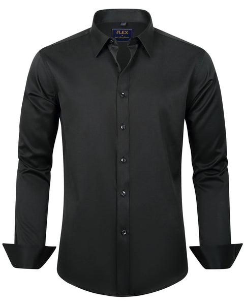 J.VER Men's Dress Shirts Solid Long Sleeve Stretch Wrinkle-Free Formal Shirt Business Casual Button Down Shirts Black Small