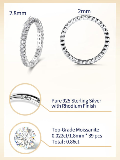 CYW Stackable Eternity Bling Ring Sterling Silver Moissanite Thin Finger Ring Size 5 CYW