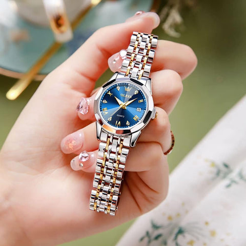 OLEVS Watches Women with Date Silver Stainless Steel Luxury Ladies Watches with Small Writs Diamond Watches for Women Waterproof Elegant Dress Quartz Analog Women's Wrist Watches Reloj de Mujer, Two OLEVS