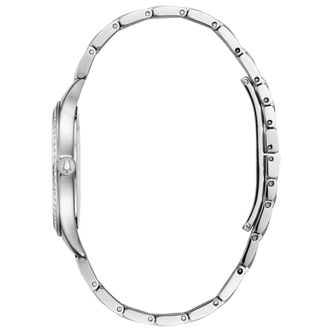 Bulova Ladies' Classic Crystal Stainless Steel 3-Hand Quartz Watch, White Mother-of-Pearl Dial Style: 96M144 Bulova