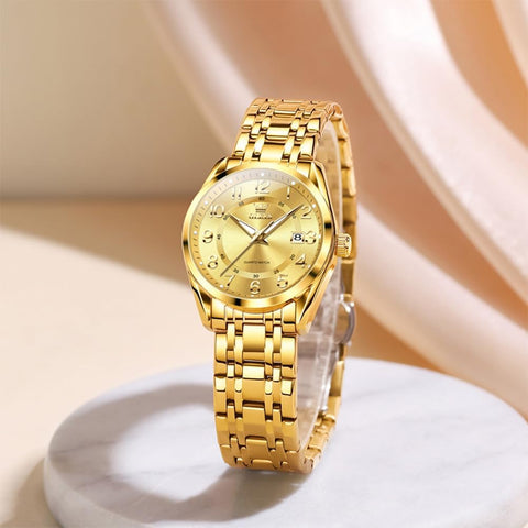 OLEVS Gold Watches for Women Luxury Dress Analog Lady Watch for Ladies Stainless Steel Waterproof Luminous Elegant Female Wrist Watch