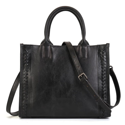 Genuine Leather Handbags Purses for Women Tote Crossbody Top Handle Bag Leather Satchel Handbag for Women Ladies Black Zhuoliang