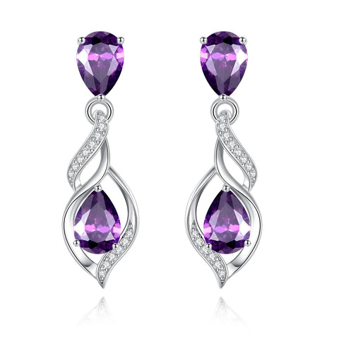 FANCIME Gift for Women February Birthstone Earrings for Her Teardrop Amethyst Earrings S925 Sterling Silver infinity Love Birthday Gifts for Mom Women