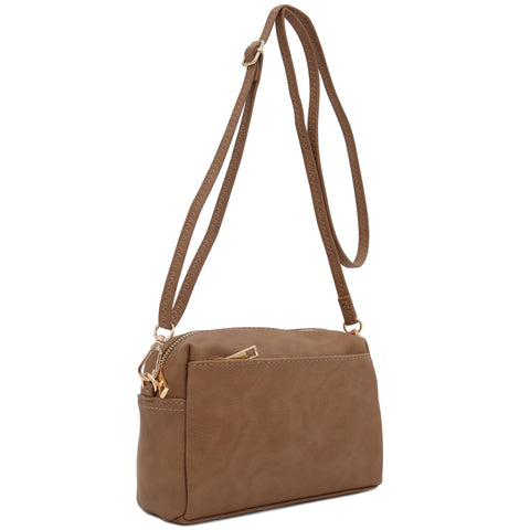 FashionPuzzle Small Triple Zip Crossbody Bag (Stone) FashionPuzzle