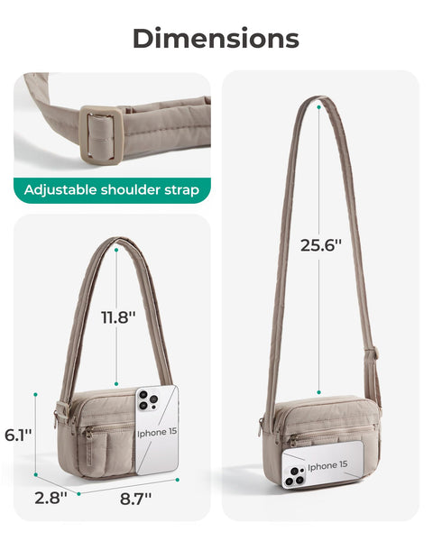 BAGSMART Cross Body Purse, Mini Crossbody Bags for Women Travel Purse, Puffy Shoulder Handbag Wallet with RFID Blocking Slots, Brown-small
