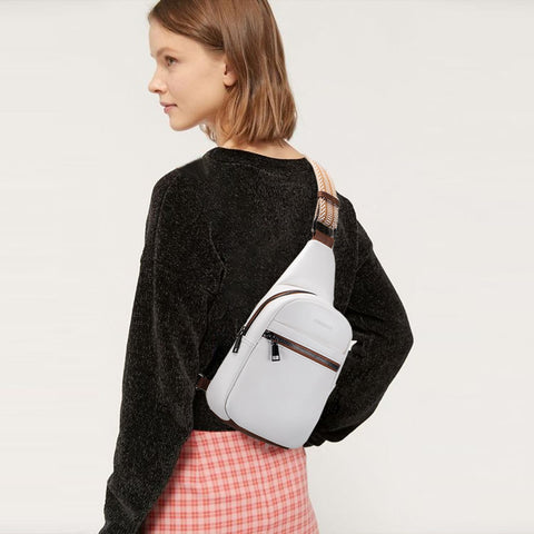 POIUGOYA Sling Bag for Women Crossbody, Small Leather Fanny Pack Crossbody Purses for Women Trendy,Chest Bag With Wide Strap POIUGOYA