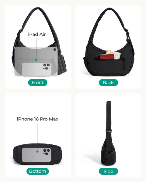 BAGSMART Shoulder Bag for Women Small Purses Puffer Crossbody Bag, Lightweight Fluffy Hobo Handbag Puffy Pouch Adjustable Strap, Black