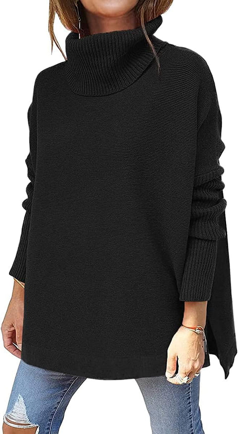 LILLUSORY Oversized Turtleneck Pullover Sweaters Womens 2024 Long Tunic Sweater Winter Trendy Casual Poncho Cowl Neck Cute Tops Dress Fall Fashion Clothes Outfits Clothing Black LILLUSORY