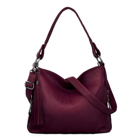 YALUXE Genuine Leather Shoulder Bag Stylish Hobo Handbag Women's Crossbody Purse Travel Top-Handle Tassel YALUXE