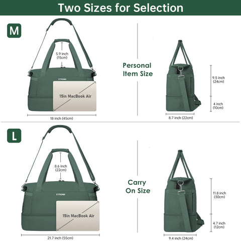 ETRONIK Gym Bag for Women, 55L Travel Duffel Bag with USB Charging Port, Weekender Overnight Bag with Wet Pocket and Shoes Compartment for Women Travel, Large Size (Dark Green) ETRONIK