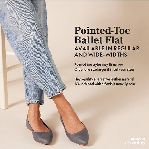 Amazon Essentials Women's Pointed-Toe Ballet Flat, Camel, 8