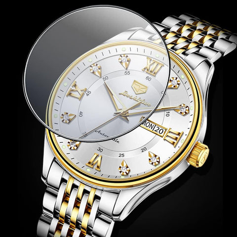 OLEVS Automatic Watches for Mens Luxury Diamond Self Winding Mechanical Dress White Wrist Watch Waterproof Luminous Stainless Steel Day Date OLEVS