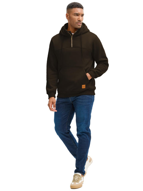 JEMLDL Mens Casual Cotton Hooded Quarter Zip Drawstring Hoodies Fashion Long Sleeve Pullover Sweatshirts Dark Brown US(50) XXL
