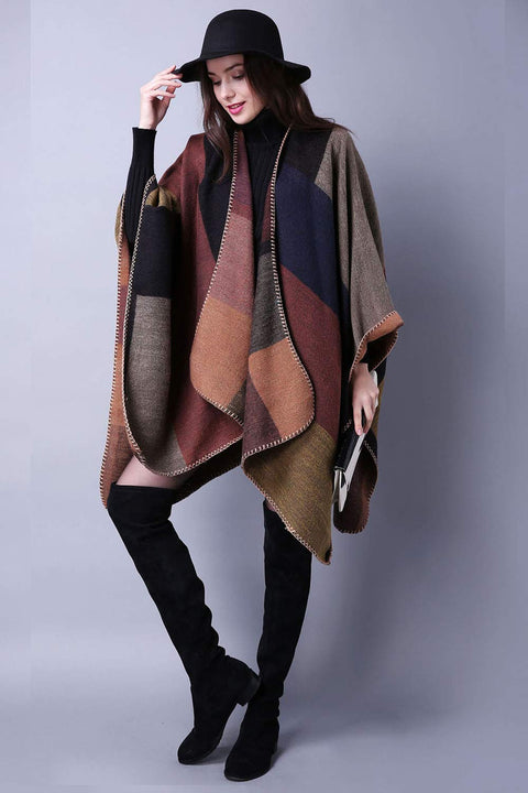 KirGiabo Women's Poncho Sweater Shawl Wraps Cape for Fall Winter,Khaki KirGiabo