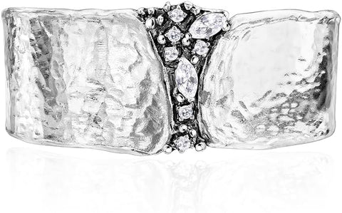 925 Sterling Silver Cuff Bracelet With 2.60 TCW White Facet Cubic Zirconia, Statement Jewelry, Hypoallergenic, Nickel and Lead-free, Artisan Handcrafted Designer collection, Made In Israel JEAN RACHEL JEWELRY
