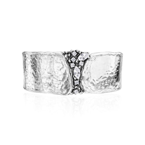 925 Sterling Silver Cuff Bracelet With 2.60 TCW White Facet Cubic Zirconia, Statement Jewelry, Hypoallergenic, Nickel and Lead-free, Artisan Handcrafted Designer collection, Made In Israel JEAN RACHEL JEWELRY