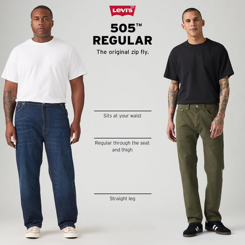 Levi's Men's 505 Regular Fit Jeans (Also Available in Big & Tall), Light Stonewash, 34W x 32L