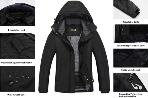 WULFUL Women’s Waterproof Snow Ski Jacket Mountain Windproof Winter Coat with Detachable Hood WULFUL