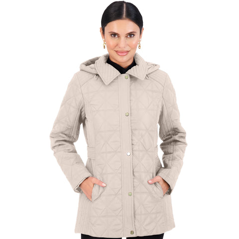 Jones NY Quilted Women's Puffer Jacket Womens Winter Coat with Removable Hood, Bone - PXS Jones New York