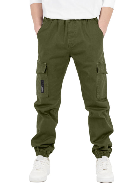 CAMLAKEE Boys Cargo Pants for Kids Stretch Elastic Waist School Youth Twill Joggers Black 12-13 Years/Size 160