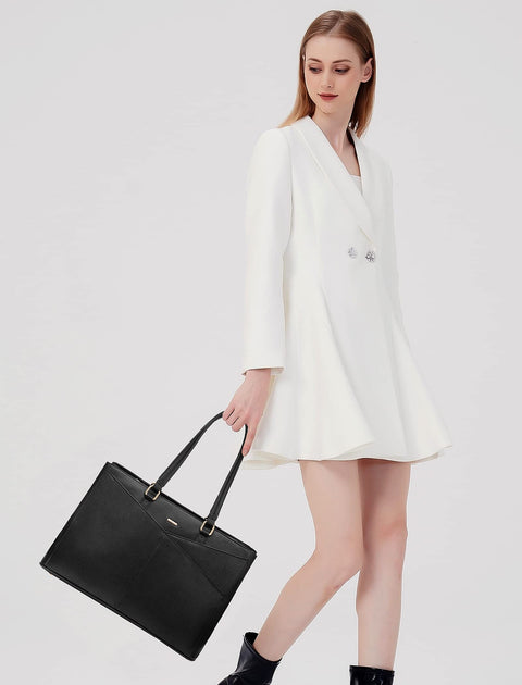 Laptop Tote Bag for Women 15.6 Inch Waterproof Leather Computer Bags Business Office Work Briefcase Black LOVEVOOK