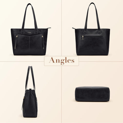Missnine Tote Bag for Women with Zipper, Leather Purse and Handbags, Ladies Top-handle Shoulder Bags for Work, Casual, Travel, Black Missnine