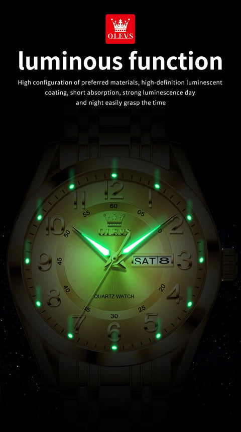 OLEVS Gold Watch for Man Luxury Dress Large Numer Analog Quartz Watch Waterproof Luminous Calendar Easy to Read Watches for Father