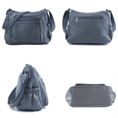 ELDA Crossbody Bags For Women Pocketbooks Soft PU Leather Purses and Handbags Multi Pocket Shoulder Bag ELDA