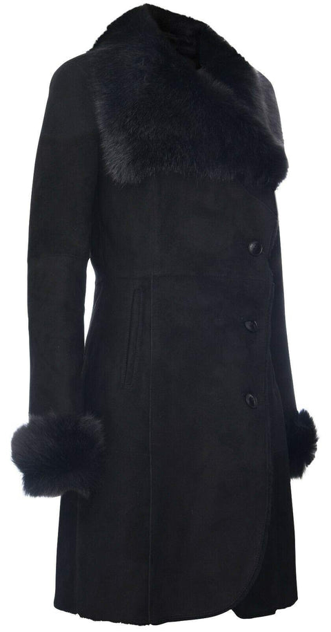 Infinity Leather Ladies Warm Black Suede Merino Shearling Sheepskin Coat with Toscana Collar 2XL Infinity Leather