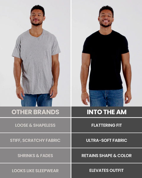 INTO THE AM Premium Men's Fitted Crew Neck Plain Essential Tees 3-Pack - Modern Fit Fresh Classic Short Sleeve T-Shirts for Men (Black/Navy/Olive Green, Large)