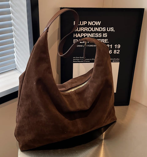 Women’s Trendy Suede Tote Bag Shoulder Bags For Women Fall Underarm Bag Winter Hobo Bag Work Purses Suede Travel Handbag