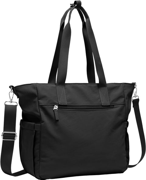 POPUTALLY Tote Bag for Women, Carry on Bag, Large Shoulder Bag with Strap, Top Handle Handbag for Shop, Gym, Travel, Work(Black) POPUTALLY