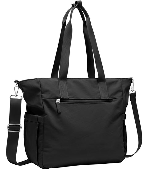 POPUTALLY Tote Bag for Women, Carry on Bag, Large Shoulder Bag with Strap, Top Handle Handbag for Shop, Gym, Travel, Work(Black) POPUTALLY