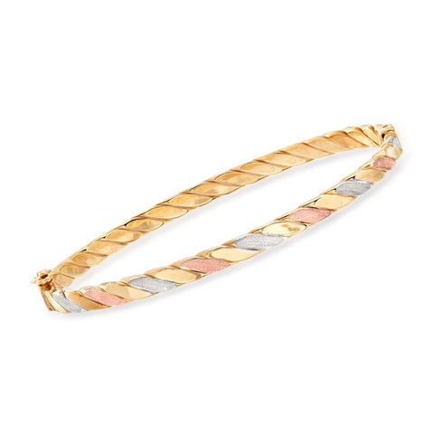 Ross-Simons Italian 18kt Tri-Colored Gold Twisted Bangle Bracelet. 7 inches Ross-Simons