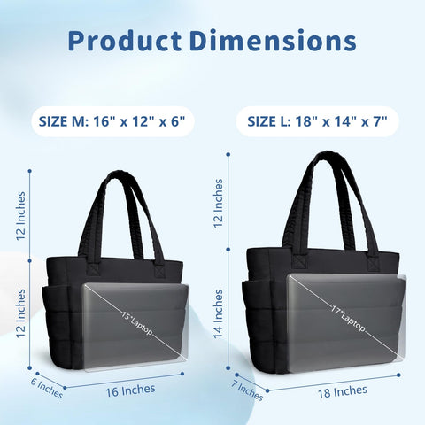 TOPDesign Puffer Tote Bag for Women, Lightweight Puffy Handbag with Compartments & Cosmetic Bag, Quilted Shoulder Bags for Work, Travel, Gym, Gifting (M Black)