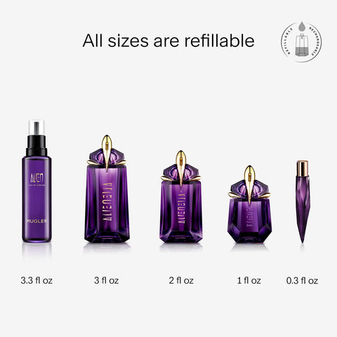 Mugler - Alien Eau de Parfum - Womens Fragrance Travel Bundle - Floral & Woody - With Jasmine, Wood, and Amber - 1.0 Fl Oz Full Size Perfume & 0.3 Fl Oz Travel Size - Perfume Set Mugler